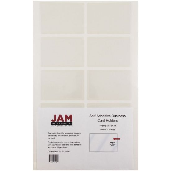 Picture of JAM Paper Self-Adhesive Business Card Holders, 2in x 3 1/2in, Clear, Pack Of 10