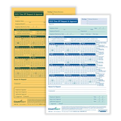 Picture of ComplyRight 2025 Time Off Request And Approval Forms, 2-Part, 5 1/2in x 8 1/2in, White, Pack Of 50