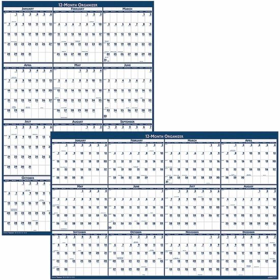 Picture of SKILCRAFT Calendar - 12 Month - January 2025 - December 2025 - Wall Mount - White/Blue - Reversible, Erasable, Writable Surface, Reminder Section, Printed, Planner Page, Double-sided - 1 Each