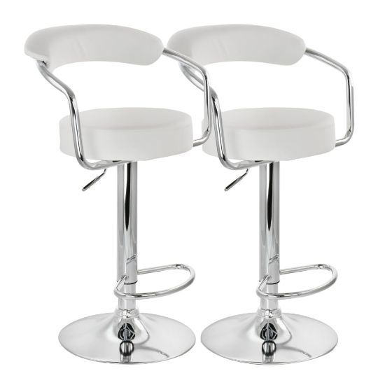 Picture of Elama Faux Leather Retro Adjustable Bar Stools, White/Chrome, Set Of 2 Stools