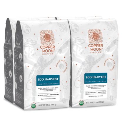 Picture of Copper Moon World Coffees Whole Bean Coffee, Eco Harvest Fair Trade, 2 Lb Per Bag, Carton Of 4 Bags