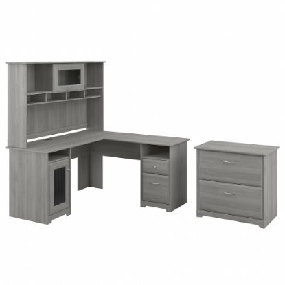 Picture of Bush Furniture Cabot 60inW L-Shaped Computer Desk With Hutch And Lateral File Cabinet, Modern Gray, Standard Delivery