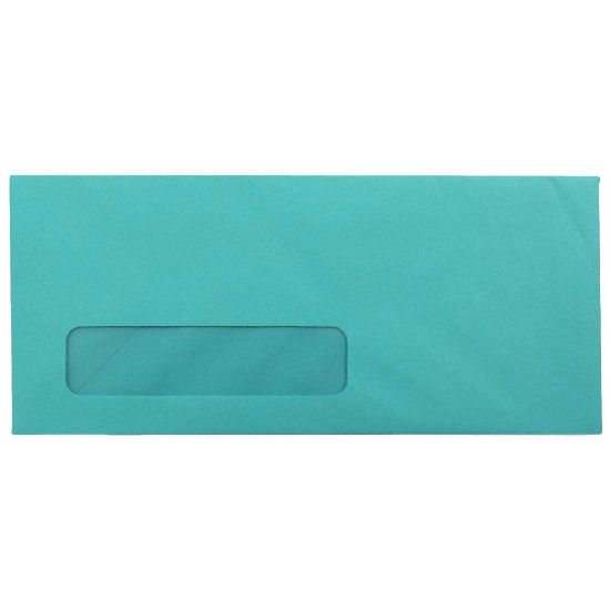 Picture of JAM Paper #10 Single-Window Booklet Envelopes, Bottom Left Window, Gummed Seal, 30% Recycled, Brite Hue Sea Blue, Pack Of 25