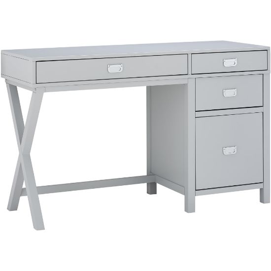 Picture of Linon Ari 48inW Home Office Writing Desk With Side Storage, Gray/Silver