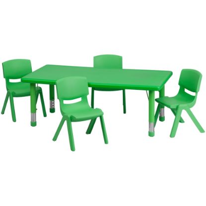 Picture of Flash Furniture Rectangular Plastic Height-Adjustable Activity Table with 4 Chairs, 23-3/4inH x 24inW x 48inD, Green