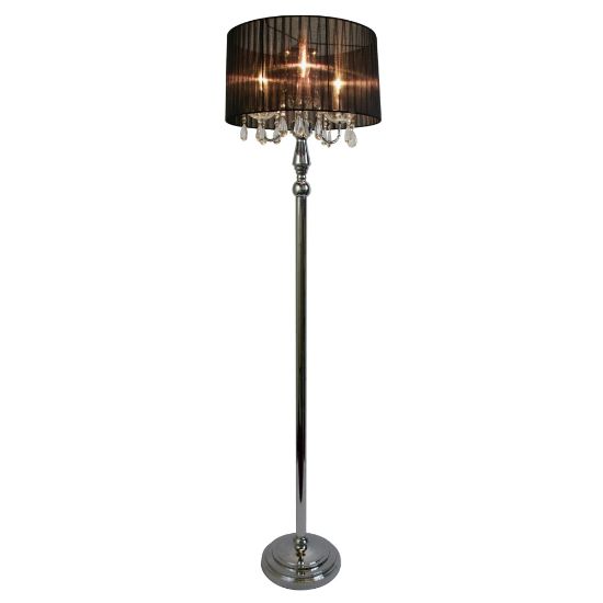 Picture of Elegant Designs Sheer Shade Floor Lamp, 61 1/2in, Black Shade/Chrome Base