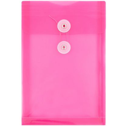 Picture of JAM Paper Open-End Plastic Envelopes, 6 1/4in x 9 1/4in, Button & String, Fuchsia Pink, Pack Of 12