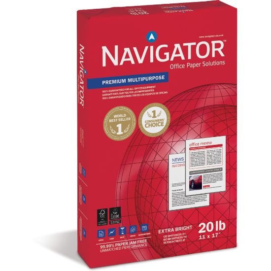 Picture of Navigator Laser/Inkjet Print Copy And Multi-Use Paper, Ledger Size (11in x 17in), 20 Lb, Smooth, Carton Of 5 Reams