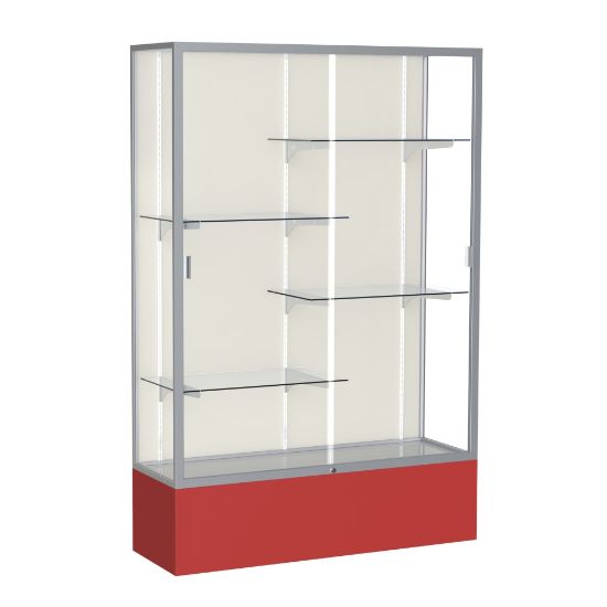 Picture of Waddell Spirit 4-Shelf Floor Display Case, 72inH x 48inW x 16inD, Red Base/Satin Finish