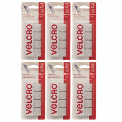 Picture of VELCRO Brand STICKY BACK Fasteners, Square, 0.88in, White, 12 Fasteners Per Pack, Set Of 6 Packs