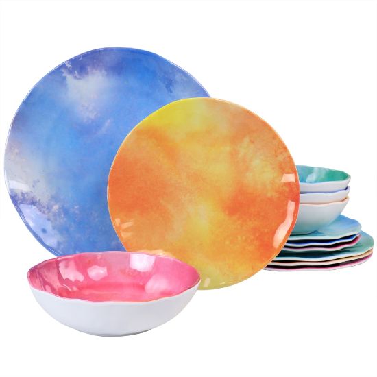 Picture of Spice By Tia Mowry Cinnamon Twist 12-Piece Melamine Dinnerware Set, Assorted Colors