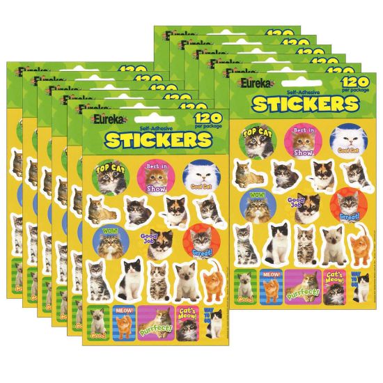 Picture of Eureka Theme Stickers, Motivational Cats, 120 Stickers Per Pack, Set Of 12 Packs