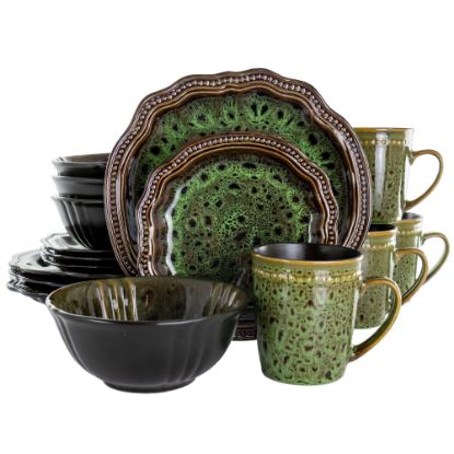 Picture of Elama Jade Waves 16-Piece Dinnerware Set, Green