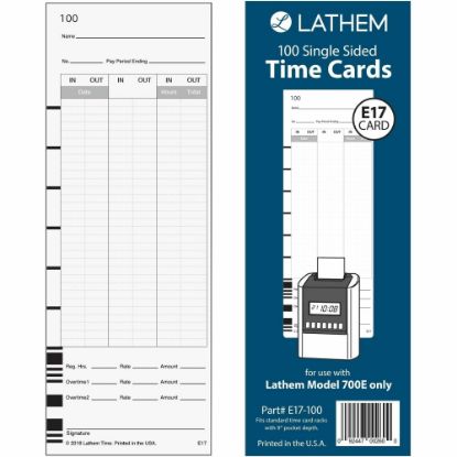 Picture of Lathem Model 700E Clock Single Sided Time Cards - White - Black Print Color - 100 / Pack