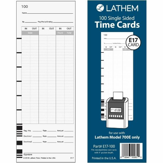 Picture of Lathem Model 700E Clock Single Sided Time Cards - White - Black Print Color - 100 / Pack