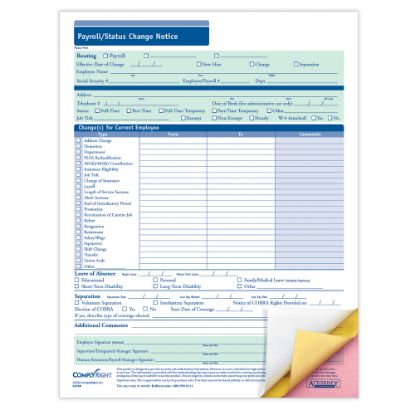 Picture of ComplyRight Payroll/Status Change Notices, 3-Part, 8 1/2in x 11in, Pack Of 50