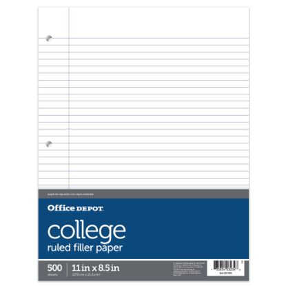 Picture of Office Depot Brand Ruled Filler Paper, 8 1/2in x 11in, College Ruled, White, Ream Of 500 Sheets