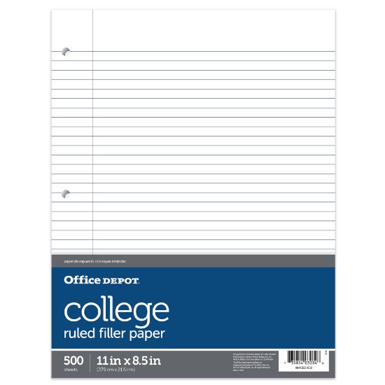 Picture of Office Depot Brand Ruled Filler Paper, 8 1/2in x 11in, College Ruled, White, Ream Of 500 Sheets