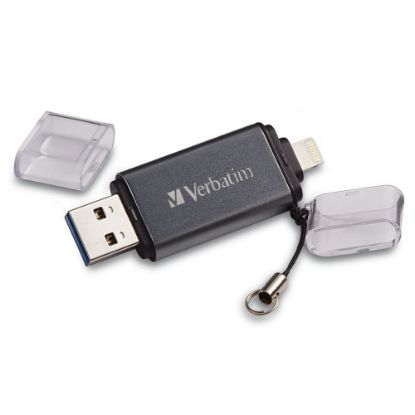 Picture of Verbatim 16GB Store "n Go Dual Flash Drive - 16 GB - USB 3.2 (Gen 1) Type A, Lightning - Graphite - Lifetime Warranty - 1 Each