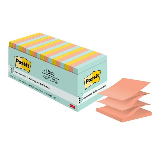 Picture of Post-it Dispenser Notes, 1800 Total Notes, Pack Of 18 Pads, 3in x 3in, Beachside Cafe, 100 Notes Per Pad