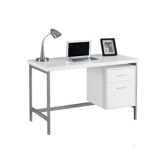 Picture of Monarch Specialties Contemporary 48inW Computer Desk With 2-Drawers, White/Silver