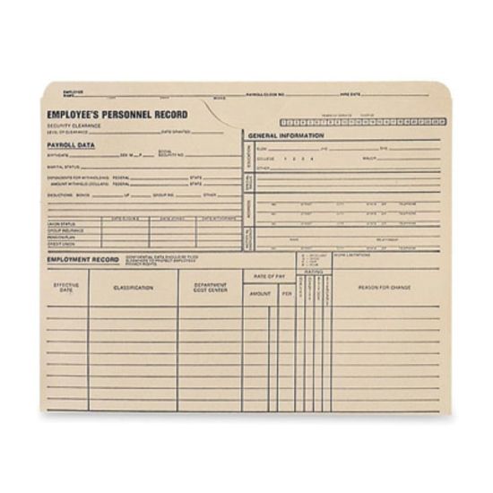 Picture of Quality Park Top-Tab Employees Personnel Record Files, 9 1/2in x 11 3/4in, Manila, Box Of 100 Files