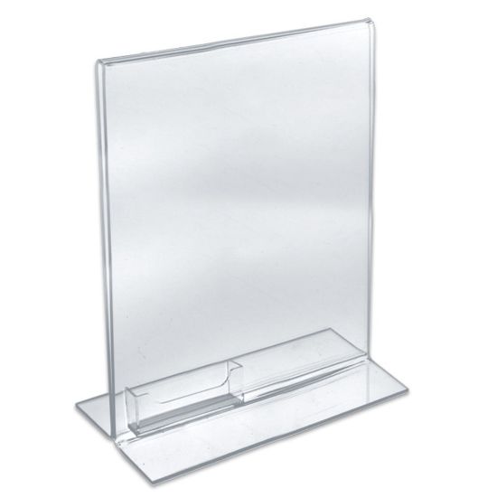 Picture of Azar Displays Double-Foot Acrylic Sign Holders With Attached Business Card Pockets, 11in x 8 1/2in, Clear, Pack Of 10