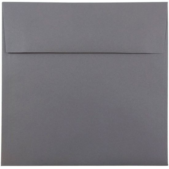 Picture of JAM Paper Color Square Invitation Envelopes, 8 1/2in x 8 1/2in, Gummed Seal, Dark Gray, Pack Of 25