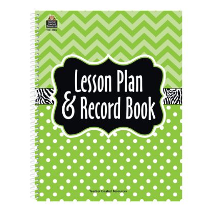 Picture of Teacher Created Resources Lesson Plan And Record Books, Lime Chevrons And Dots, Pack Of 2