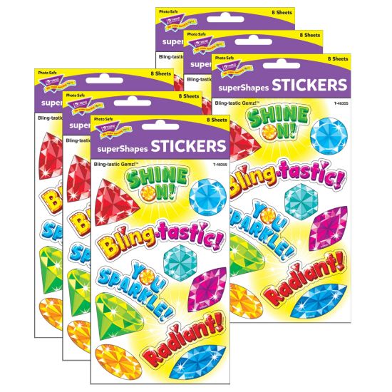 Picture of Trend superShapes Stickers, Bling-tastic Gemz!, 88 Stickers Per Pack, Set Of 6 Packs