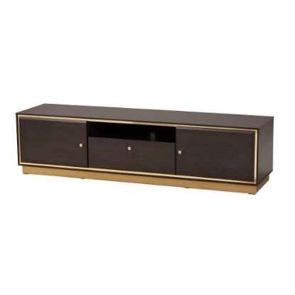 Picture of Baxton Studio Cormac Mid-Century Modern Transitional 2-Door TV Stand For 63in TVs, 15-3/4inH x 63inW x 15-15/16inD, Dark Brown