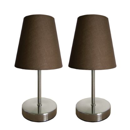 Picture of Simple Designs Mini Basic Table Lamp with Fabric Shade, 10.63inH, Brown/Sand Nickel, 2pk