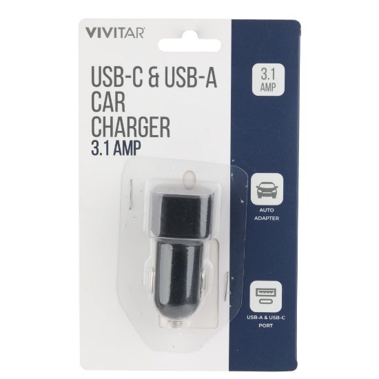 Picture of Vivitar USB-C And USB-A Car Charger, Black, NIL6003-BLK-STK-24