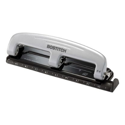 Picture of Bostitch EZ Squeeze Three-Hole Punch, 12 Sheet Capacity, Black/Silver