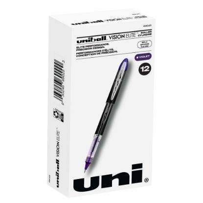 Picture of uni-ball Vision Elite Liquid Ink Rollerball Pens, Bold Point, 0.8 mm, White Barrel, Purple Ink, Pack Of 12