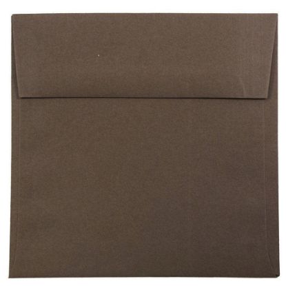 Picture of JAM Paper Color Square Invitation Envelopes, #6, Gummed Seal, 100% Recycled, Chocolate Brown, Pack Of 25