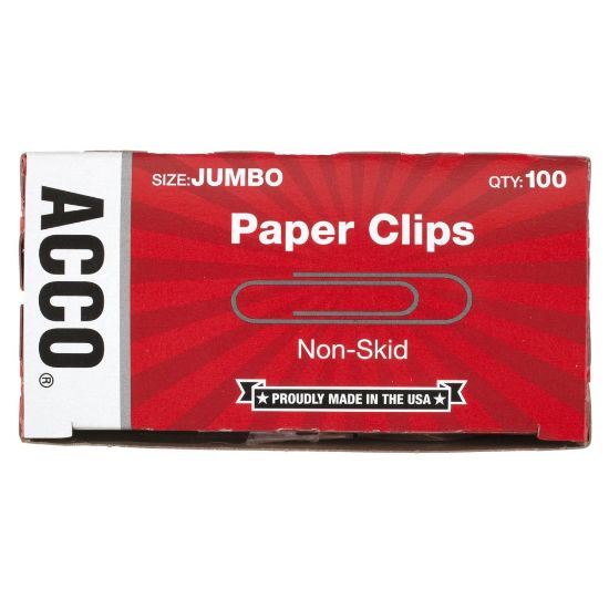 Picture of ACCO Economy Non-Skid Paper Clips, 1000 Total, Jumbo, Silver, 100 Per Box, Pack Of 10 Boxes