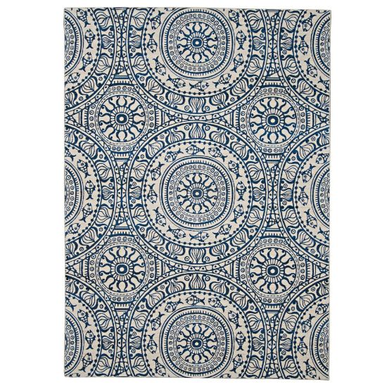 Picture of Linon Washable Outdoor Area Rug, Zelley, 5ft x 7ft, Smoke/Blue