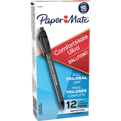 Picture of Paper Mate Comfortmate Ultra Retractable Ballpoint Pens, Medium Point, 1.0 mm, Black Barrel, Black Ink, Pack Of 12