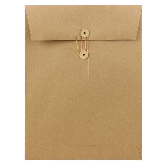 Picture of JAM Paper Open-End 9in x 12in Manila Catalog Envelopes, Button & String Closure, 100% Recycled, Brown Kraft, Pack Of 25