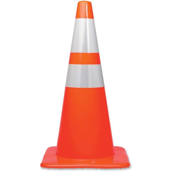 Picture of Tatco 28in Traffic Cone - 1 Each - 28in Height - Cone Shape - Stackable, Sturdy - Indoor, Outdoor - Orange, Silver