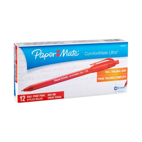 Picture of Paper Mate Comfortmate Ultra Retractable Ballpoint Pens, Medium Point, 1.0 mm, Red Barrel, Red Ink, Pack Of 12