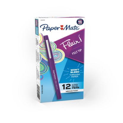 Picture of Paper Mate Flair Porous-Point Pens, Medium Point, 0.7 mm, Purple Barrel, Purple Ink, Pack Of 12