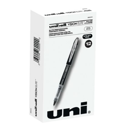 Picture of uni-ball Vision Elite Liquid Ink Rollerball Pens, Micro Point, 0.5 mm, Black Barrel, Black Ink, Pack Of 12