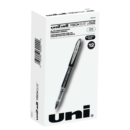 Picture of uni-ball Vision Elite Liquid Ink Rollerball Pens, Micro Point, 0.5 mm, Black Barrel, Black Ink, Pack Of 12