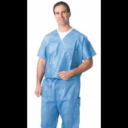 Picture of Medline Disposable Scrub Shirts, Medium, Blue, Case Of 30