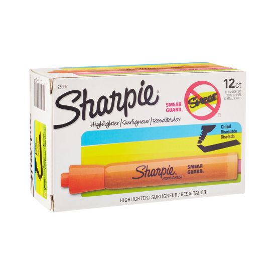 Picture of Sharpie Tank Style Highlighters, Chisel Tip, Fluorescent Orange, Box of 12