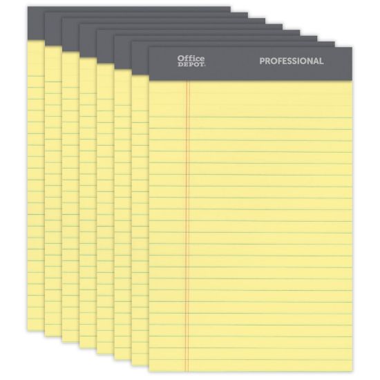 Picture of Office Depot Brand Professional Writing Pads, 5in x 8in, Narrow Ruled, 50 Sheets, Canary, Pack Of 8