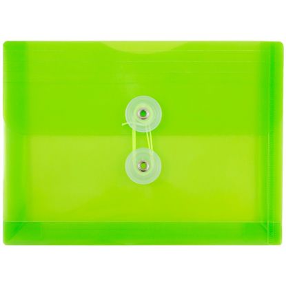 Picture of JAM Paper Index Booklet Plastic Envelopes, 5 1/2in x 7 1/2in, Button & String Closure, Lime Green, Pack Of 12