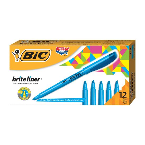 Picture of BIC Brite Liner Highlighters, Chisel Tip, Blue, Box Of 12